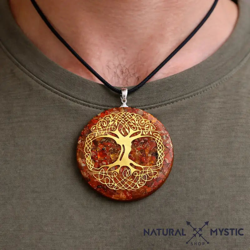 Grand Collier Pendentif Triangle En Jaspe Naturel Kambaba – Unisexe
