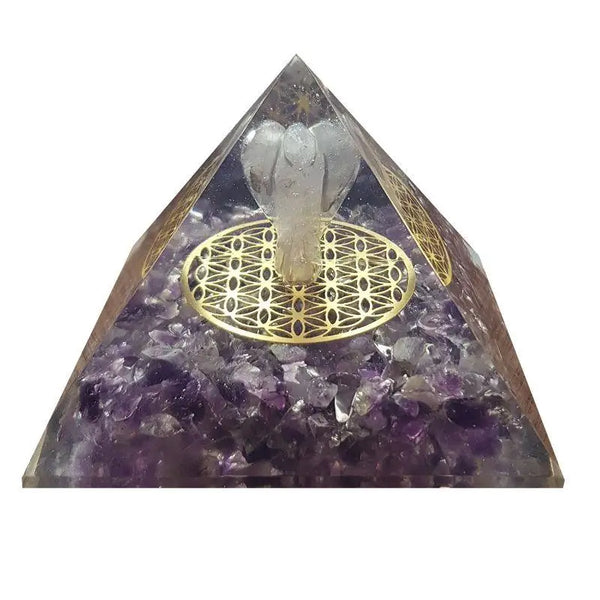 Pyramide Orgone CÉLESTE Améthyste et Cristal de Roche