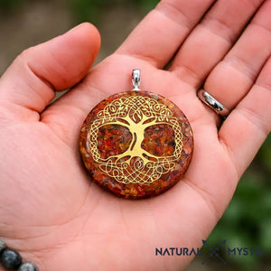 Collier Pendentif Arbre de Vie Orgone | Scalaire Cornaline Jaspe pendentif orgonite