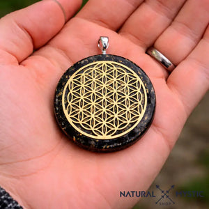 Collier Pendentif Fleur de Vie Orgone | Scalaire Tourmaline Noire pendentif orgonite