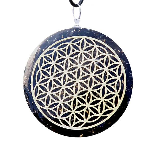 Collier Pendentif Fleur de Vie Orgone | Scalaire Tourmaline Noire pendentif orgonite