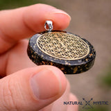 Collier Pendentif Fleur de Vie Orgone | Scalaire Tourmaline Noire pendentif orgonite