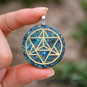 Collier Pendentif Orgone MERKABA Lapis-Lazuli Aigue-Marine pendentif orgonite