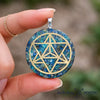 Collier Pendentif Orgone MERKABA Lapis-Lazuli Aigue-Marine pendentif orgonite