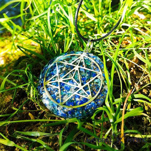 Collier Pendentif Orgone MERKABA Lapis-Lazuli Aigue-Marine pendentif orgonite
