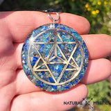 Collier Pendentif Orgone MERKABA Lapis-Lazuli Aigue-Marine pendentif orgonite