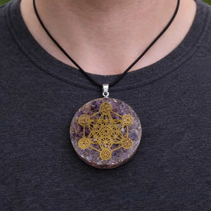Collier Pendentif Orgone MÉTATRON Améthyste pendentif orgonite