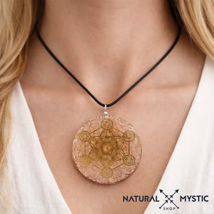 Collier Pendentif Orgone MÉTATRON Quartz Rose pendentif orgonite