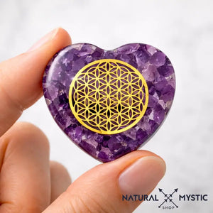 Orgonite de Poche | Cœur Fleur de Vie Améthyste Améthyste orgonite de poche