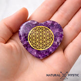 Orgonite de Poche | Cœur Fleur de Vie Améthyste Améthyste orgonite de poche