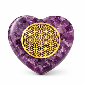 Orgonite de Poche | Cœur Fleur de Vie Améthyste Améthyste orgonite de poche