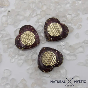Orgonite de Poche | Cœur Fleur de Vie Grenat Almandin orgonite de poche