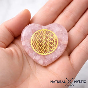 Orgonite de Poche | Cœur Fleur de Vie Quartz Rose Quartz Rose orgonite de poche