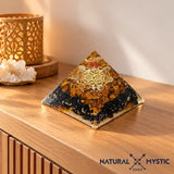 Pyramide Orgone PROTECTION Œil de Tigre Tourmaline Noire pyramide orgonite