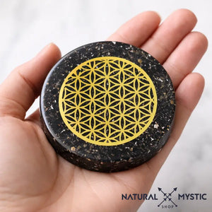 PLATEAU DE RECHARGEMENT ORGONE TOURMALINE NOIRE 10cm plateau orgonite