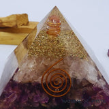 Pyramide Orgone APAISEMENT Améthyste Quartz Rose Cristal de Roche pyramide orgonite