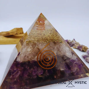 Pyramide Orgone APAISEMENT Améthyste Quartz Rose Cristal de Roche pyramide orgonite