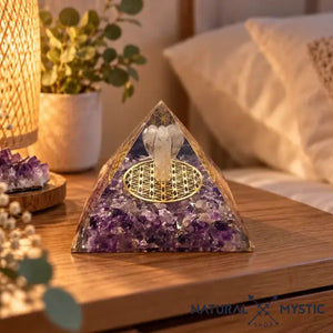 Pyramide Orgone CÉLESTE Améthyste et Cristal de Roche pyramide orgonite