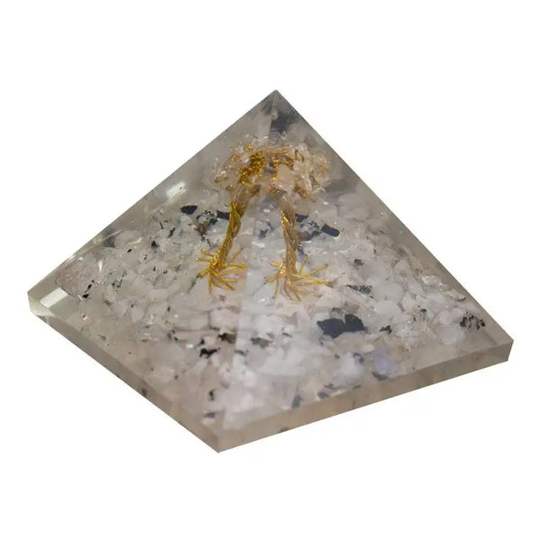 Pyramide Orgonite Clarté dEsprit Arbre de Vie Cristal de Roche et Pierre de Lune orgonite