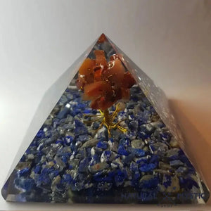 Pyramide Orgonite Communication Arbre de Vie Cornaline et Lapis-Lazuli orgonite