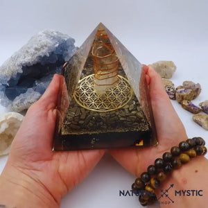 Pyramide Orgone NUBIENNE Pyrite et Tourmaline Noire XL pyramide orgonite